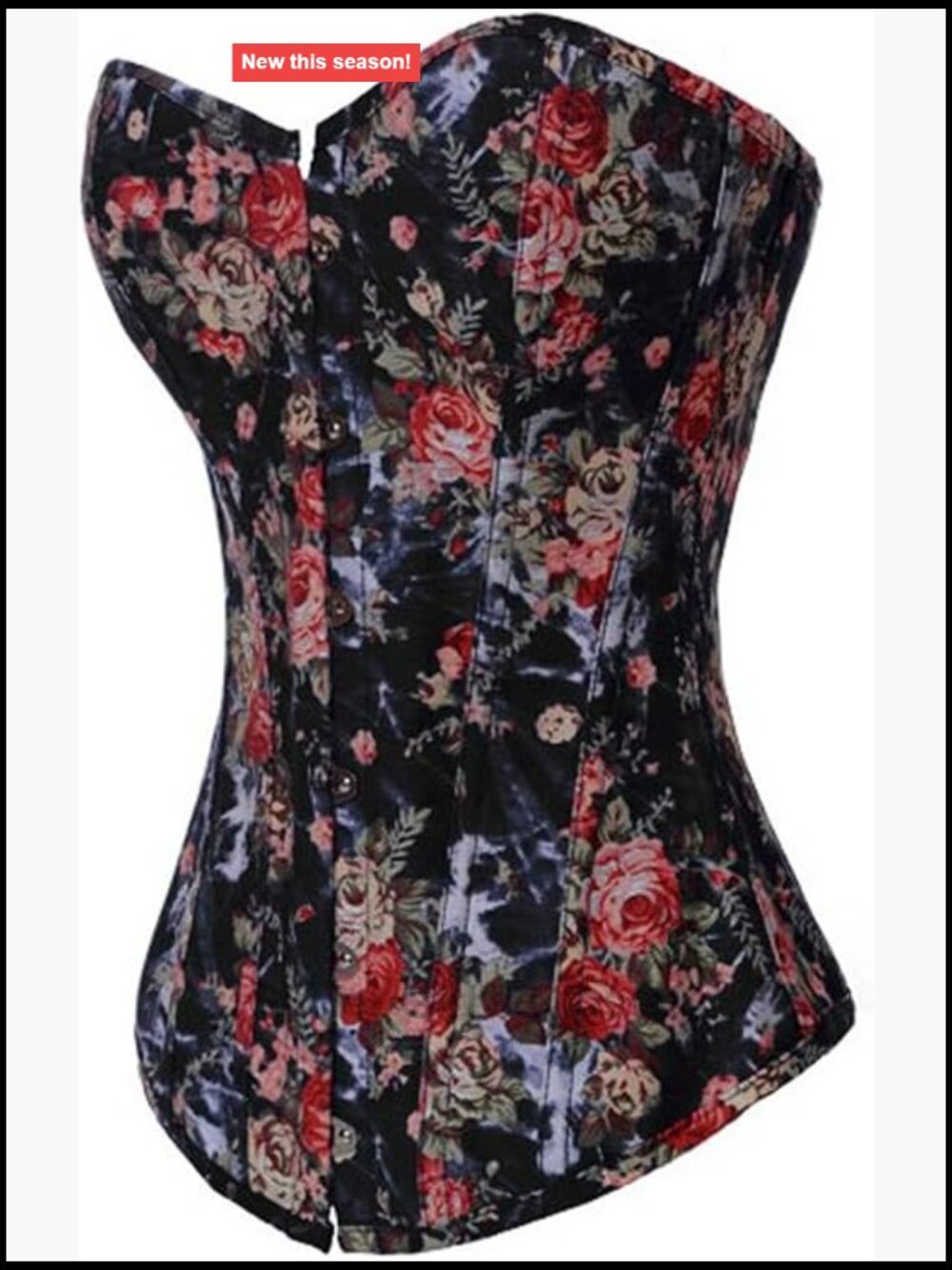 Vintage Floral Denim Overbust Corset Bustier Top Steel Boned Waist Cincher